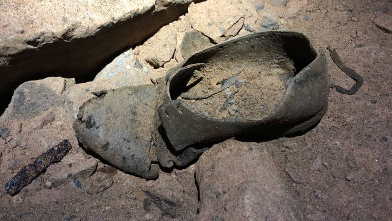 This leather shoe belonging to a former quarry worker was unearthed in the mine. 