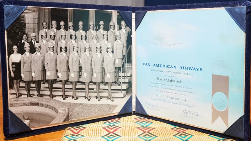 Nutt (center row, fourth from left) was valedictorian of her Pan Am training class.