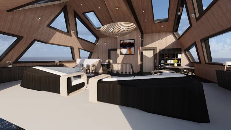 The volcano-inspired design will have a sky lounge with vaulted ceilings on board.