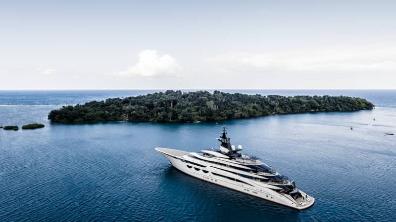 Measuring 115 meters, Lürssen's AHPO, seen prior to the show, is the largest superyacht on display. 