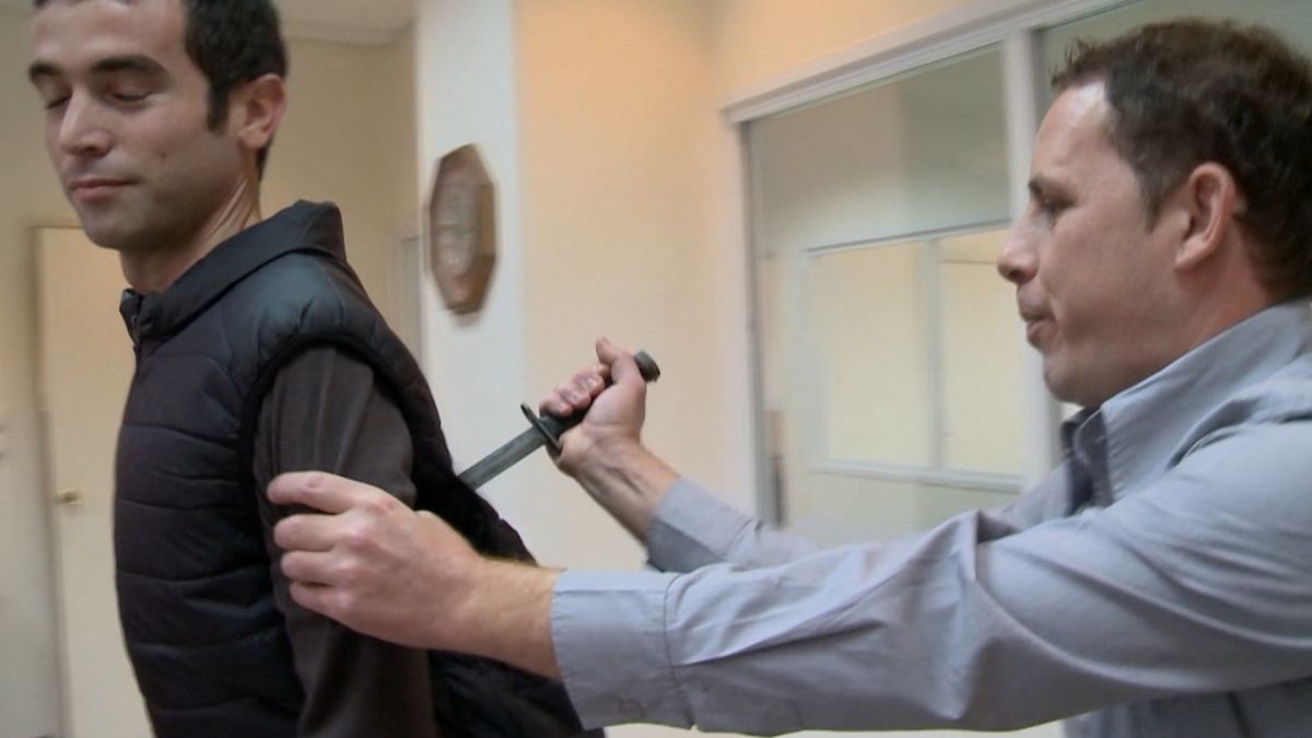 Reporter gets stabbed testing vest