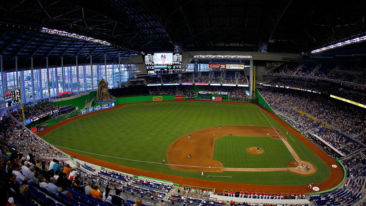 Open roof for a beautiful day game at Marlins Park in Miami