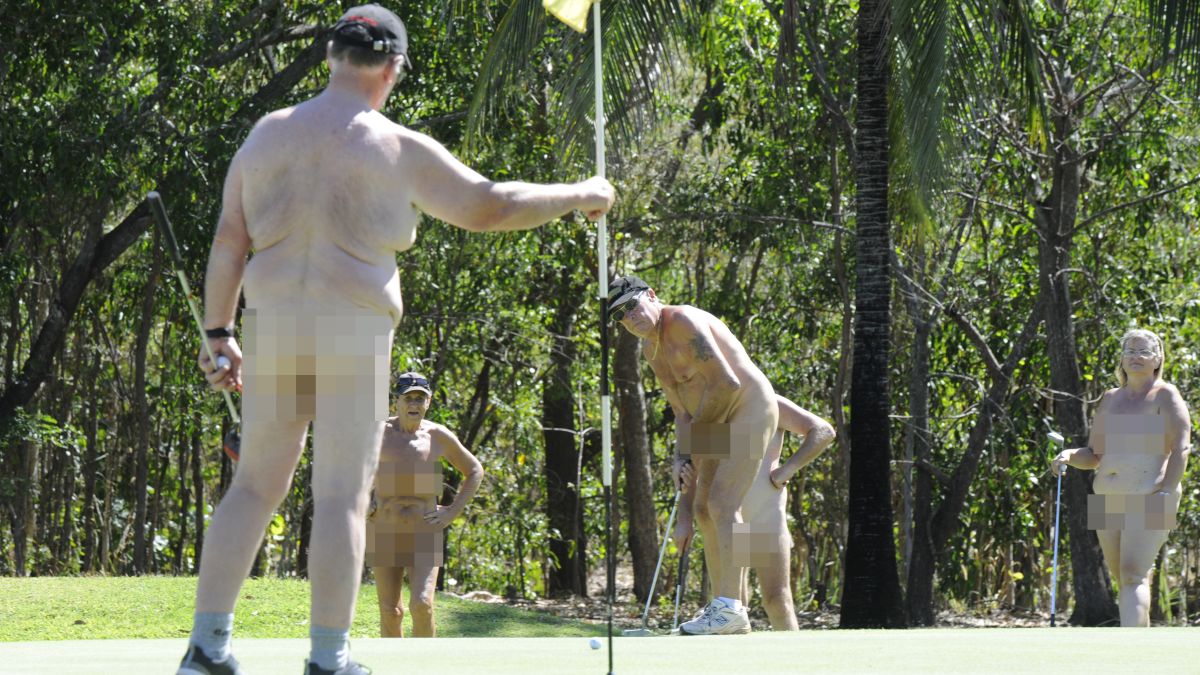 Naked women golfing