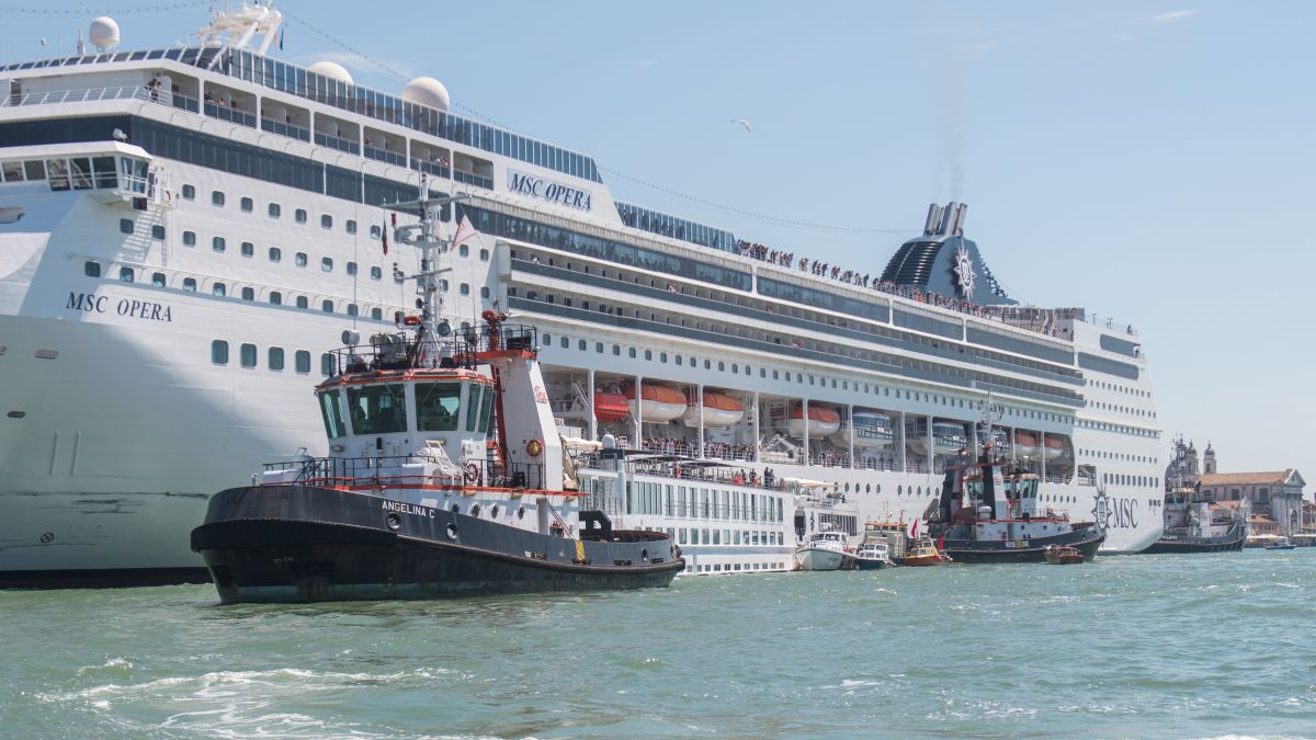 Venice Cruise Ship Msc Opera Rams Tourist Boat In Busy Canal