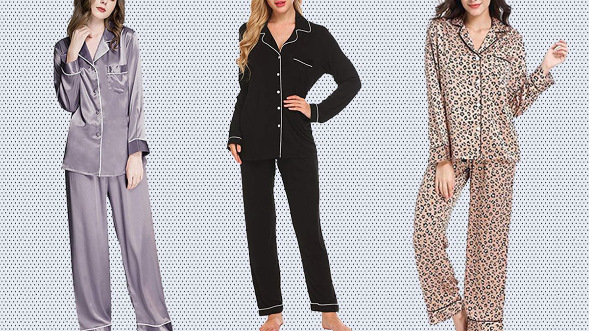 Latuza Womens V-Neck Sleepwear Short Sleeves Top with Pants Pyjamas Set