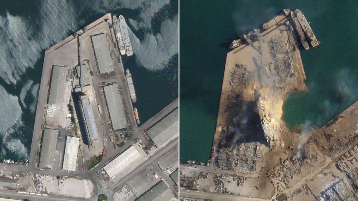 Satellite images of Beirut explosion show massive crater at port - CNN