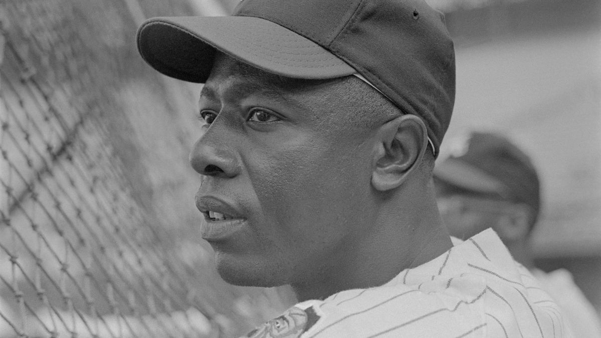 Hank Aaron of the Milwaukee Brewers poses for a portrait before a