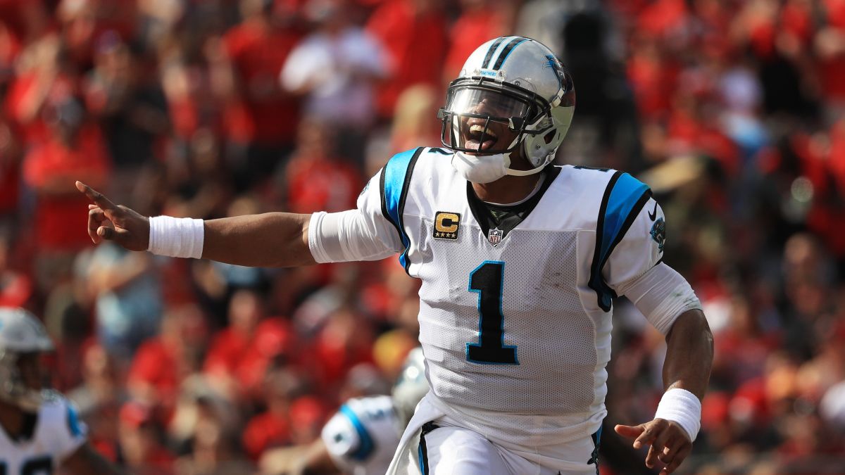 Quarterback Cam Newton of the Carolina Panthers in action against the