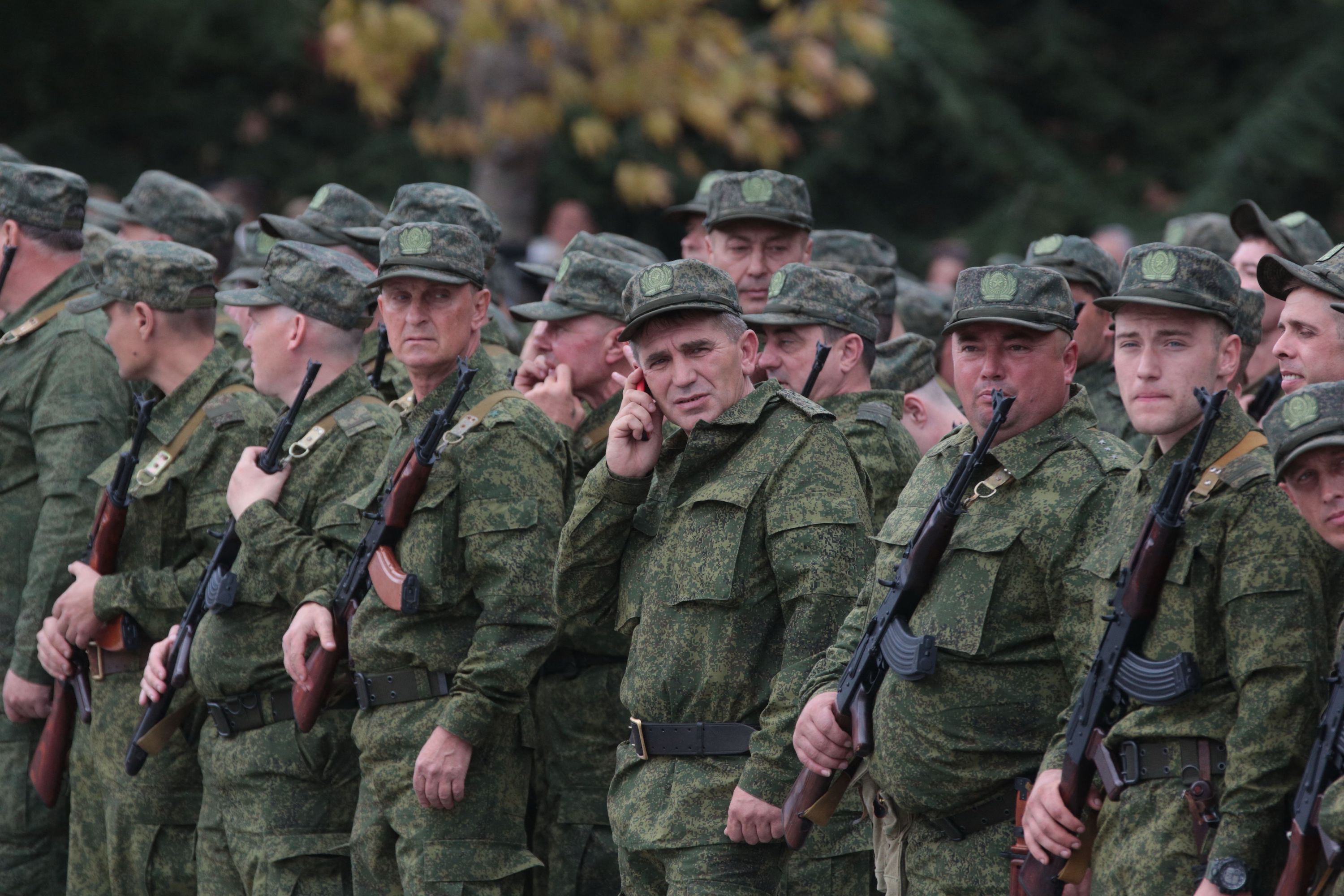 Russian reservists drafted during the partial mobilization attend a departure ceremony in Sevastopol, Crimea, on September 27.