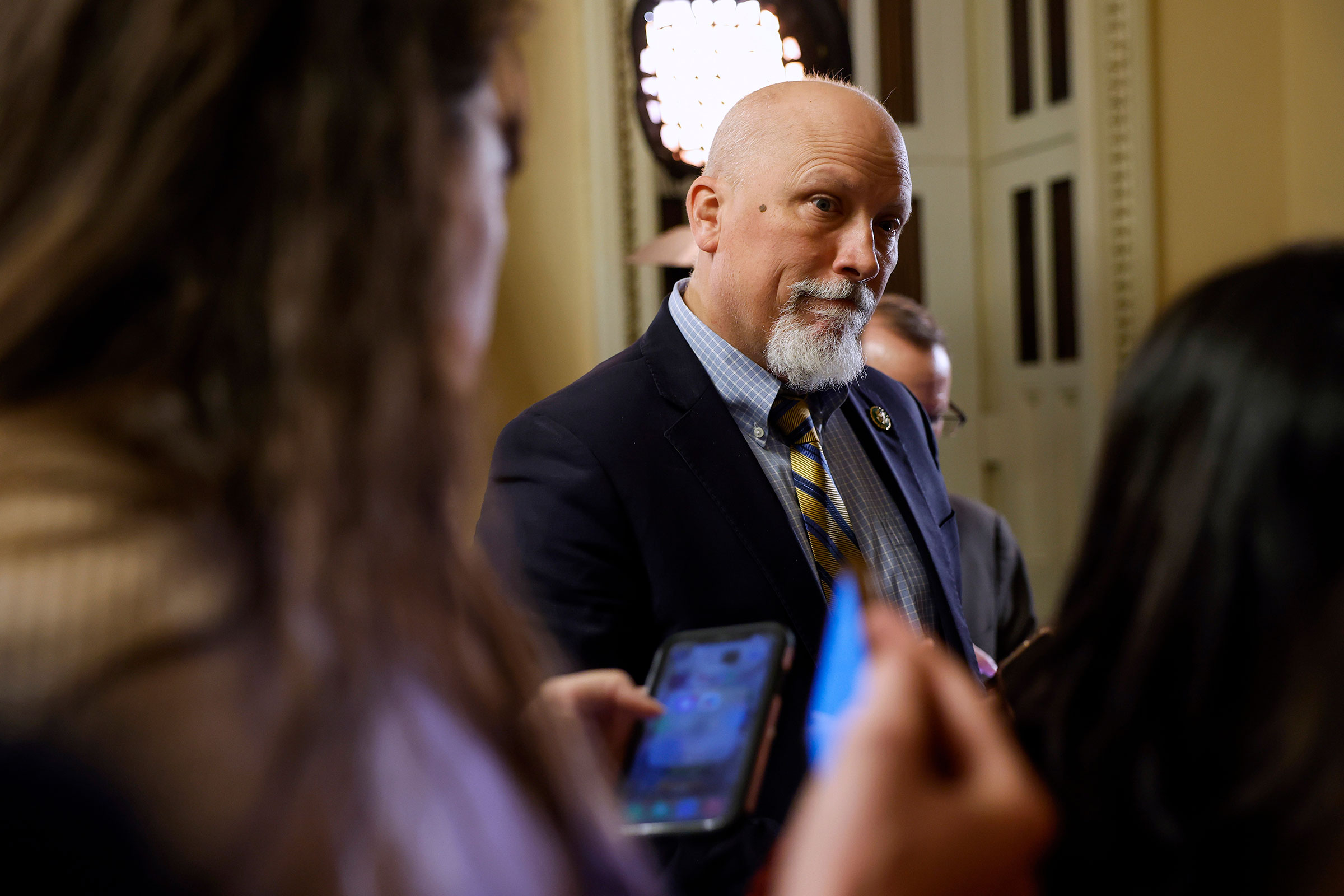 Rep. Chip Roy speaks to reporters about his opposition to House Speaker Mike Johnson's proposed government funding legislation inside the Capitol building on November 13, in Washington, DC.