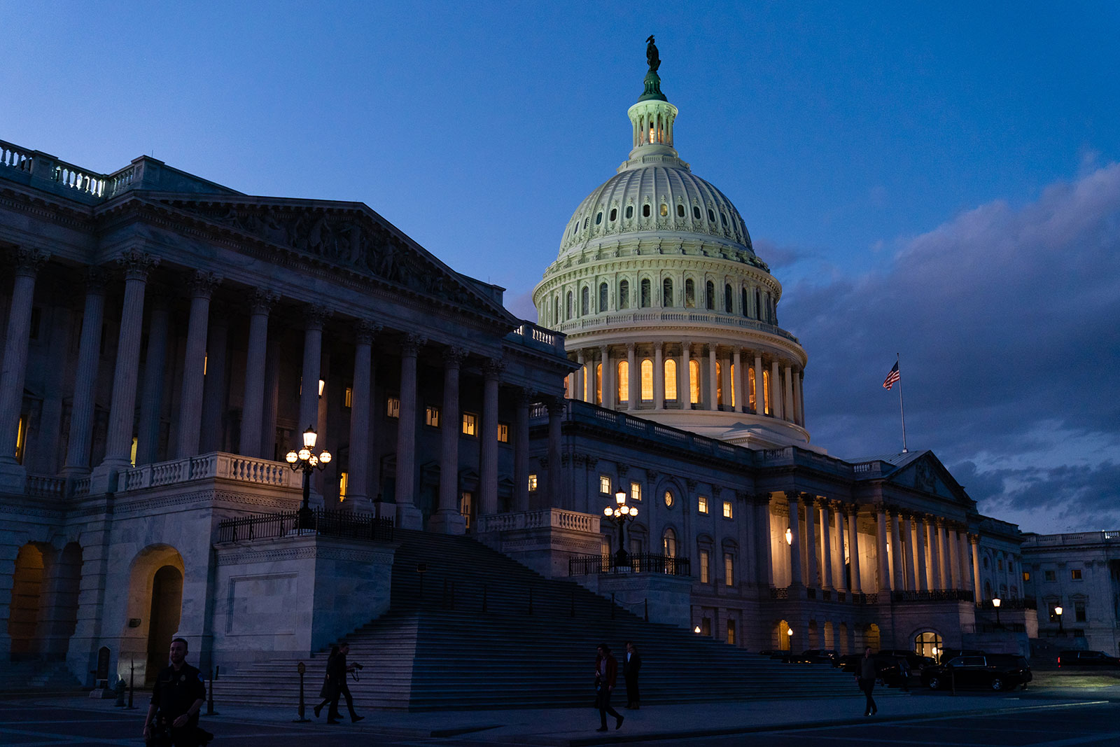 The US Capitol is illuminated at sundown on Thursday.