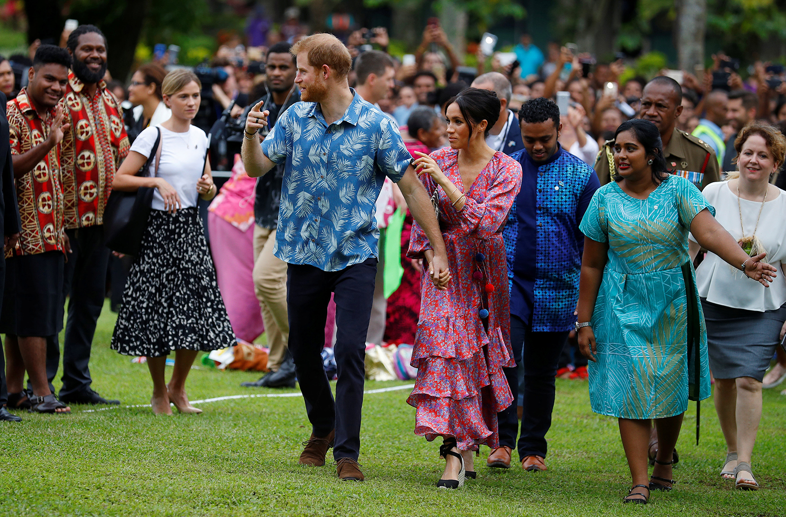 Prince Harry, Duke of Sussex and Meghan, Duchess of Sussex visit the University of the South Pacific on October 24, 2018 in Suva, Fiji. 