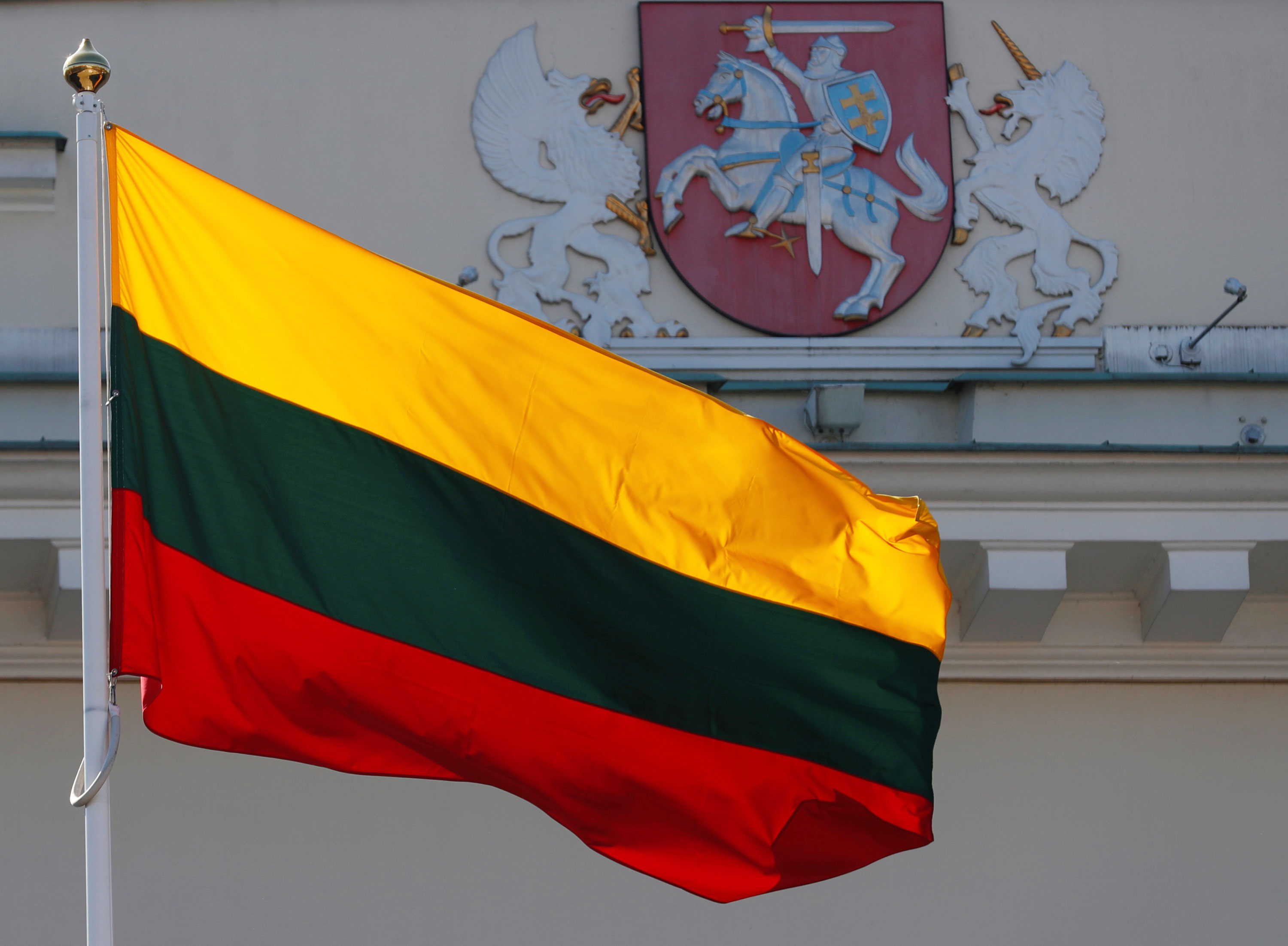 The Lithuanian flag flutters in Vilnius, Lithuania, in 2019.