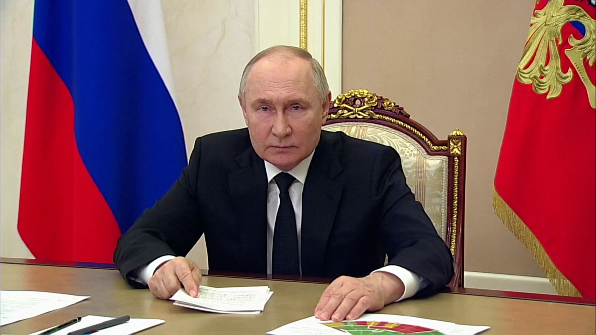 Russian President Vladimir Putin delivers a statement on Monday.