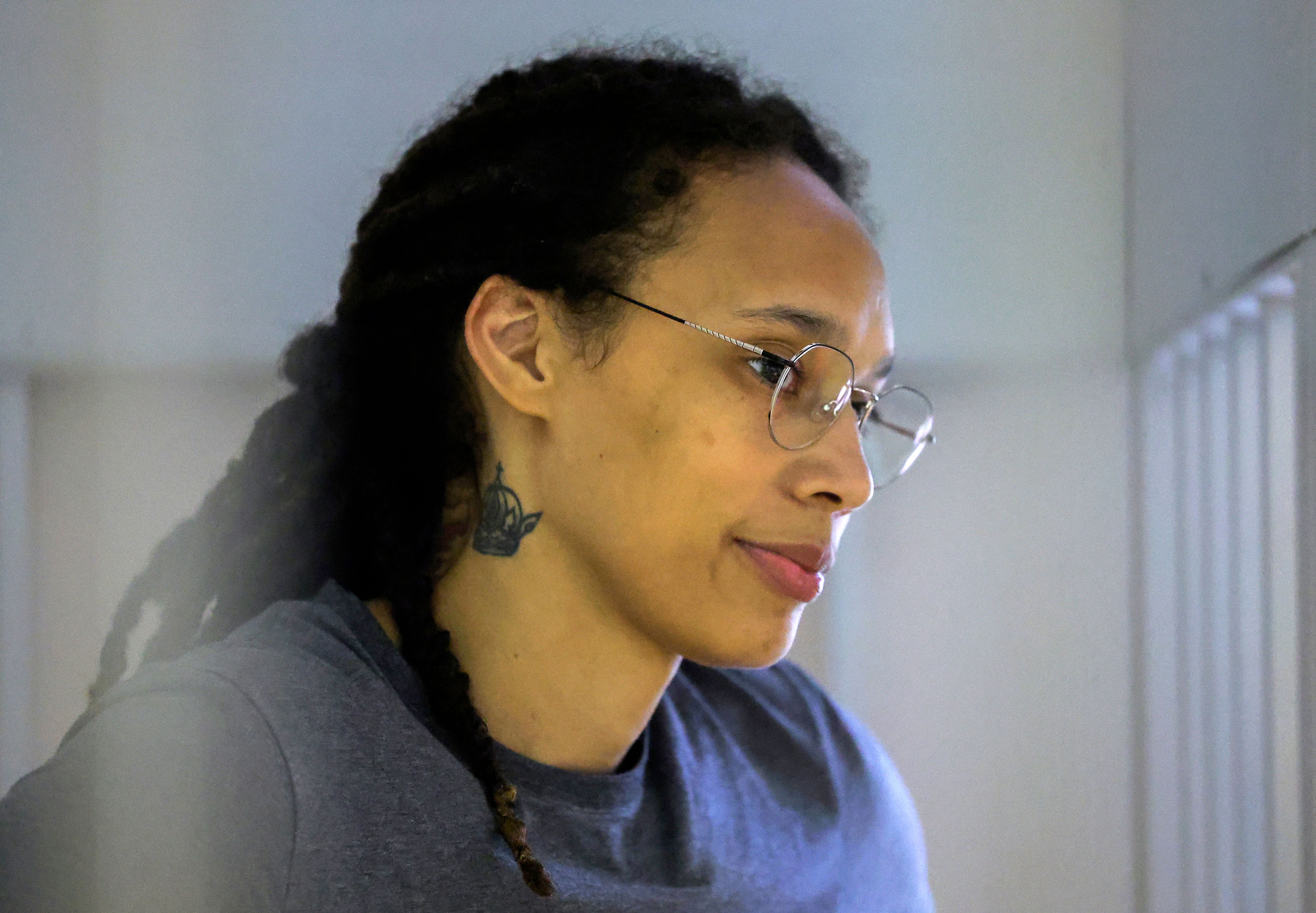 Brittney Griner during a hearing in Khimki outside Moscow, on August 4.