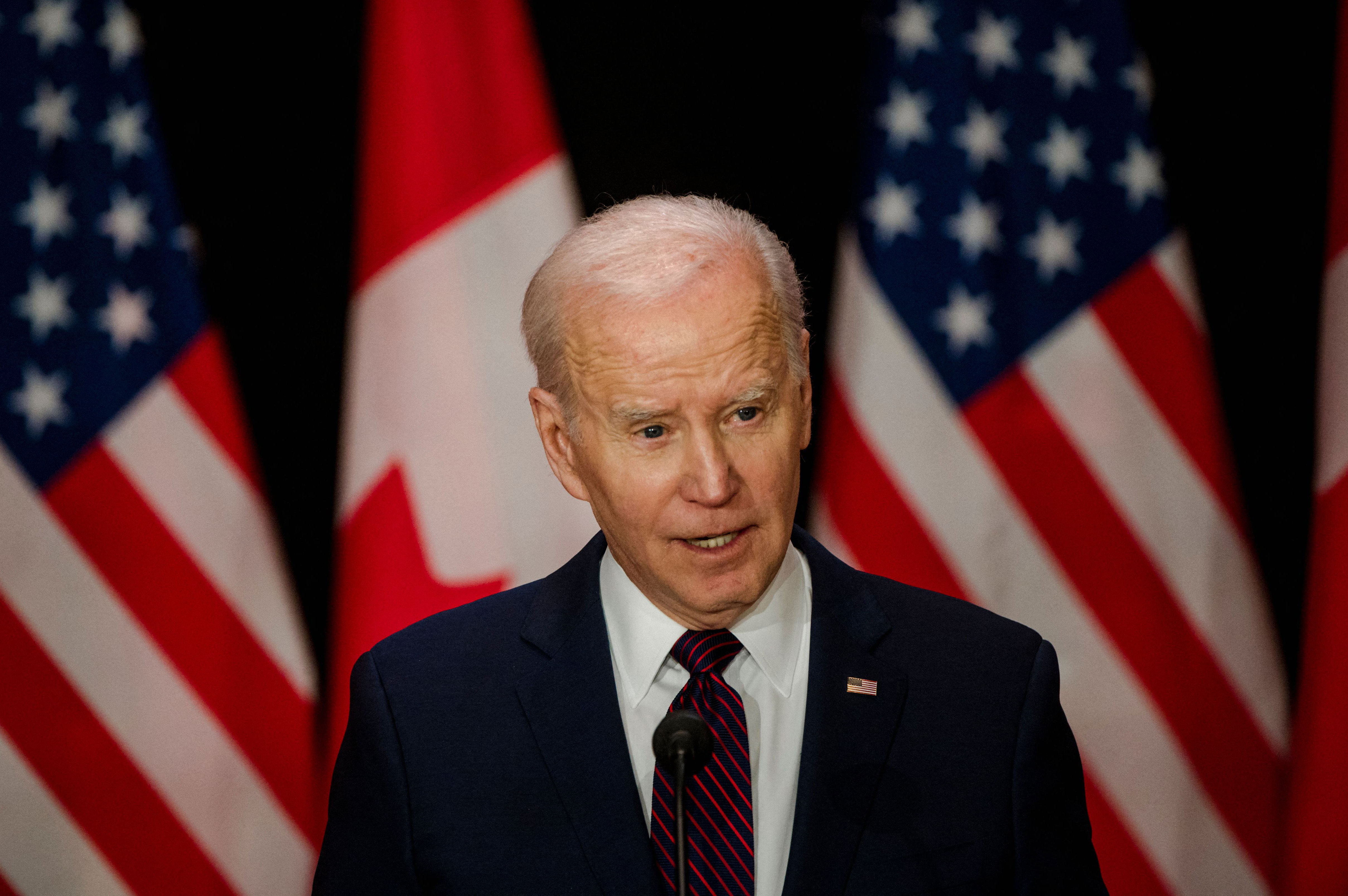 US President Joe Biden speaks during a joint news conference with Canadian Prime Minister Justin Trudeau in Ottawa on March 24. 