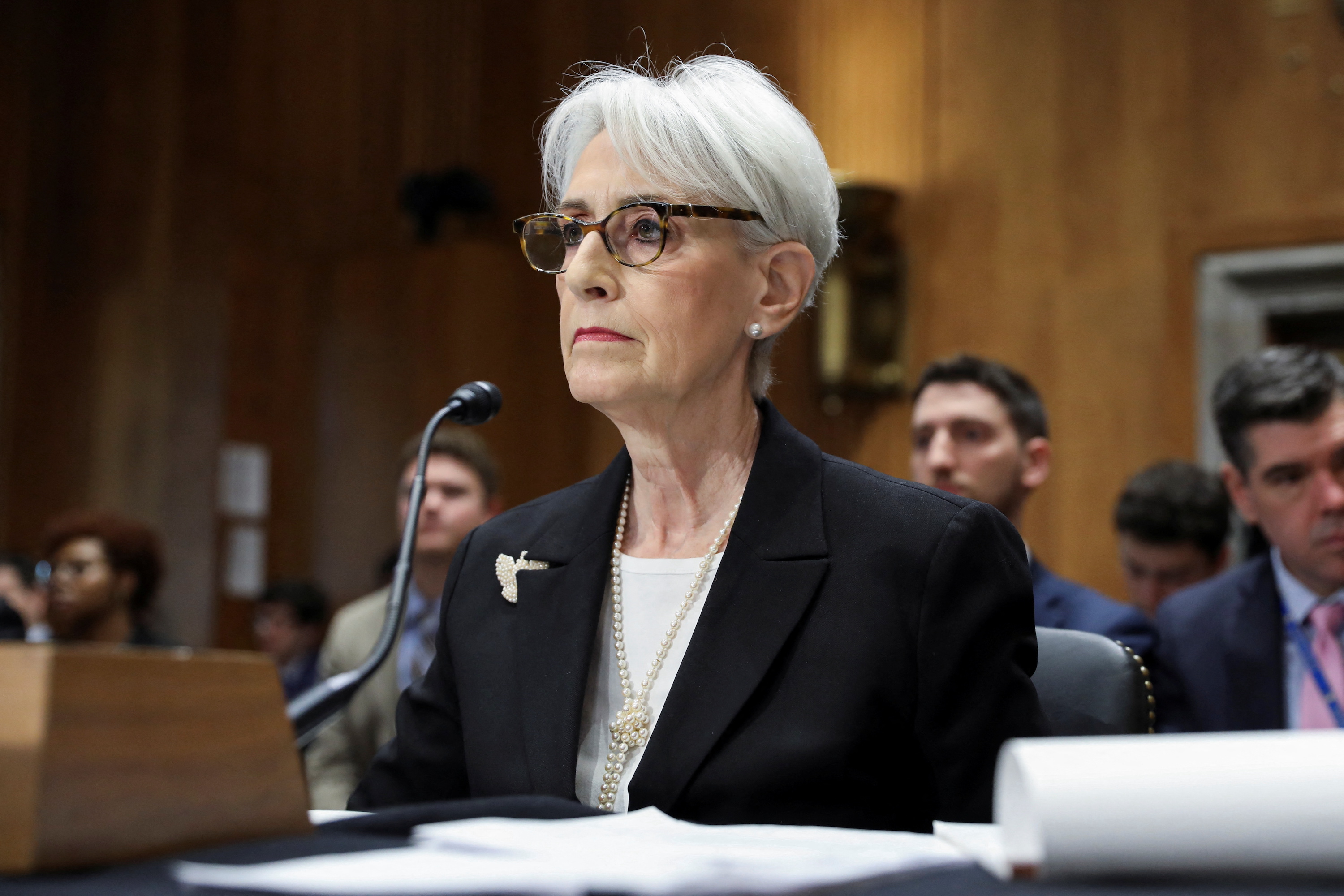 Deputy Secretary of State Wendy Sherman listens to lawmaker’ statements during a U.S. Senate Foreign Relations Committee hearing about at the government's policy towards China in “the era of strategic competition” at the U.S. Capitol in Washington, U.S., February 9, 2023.