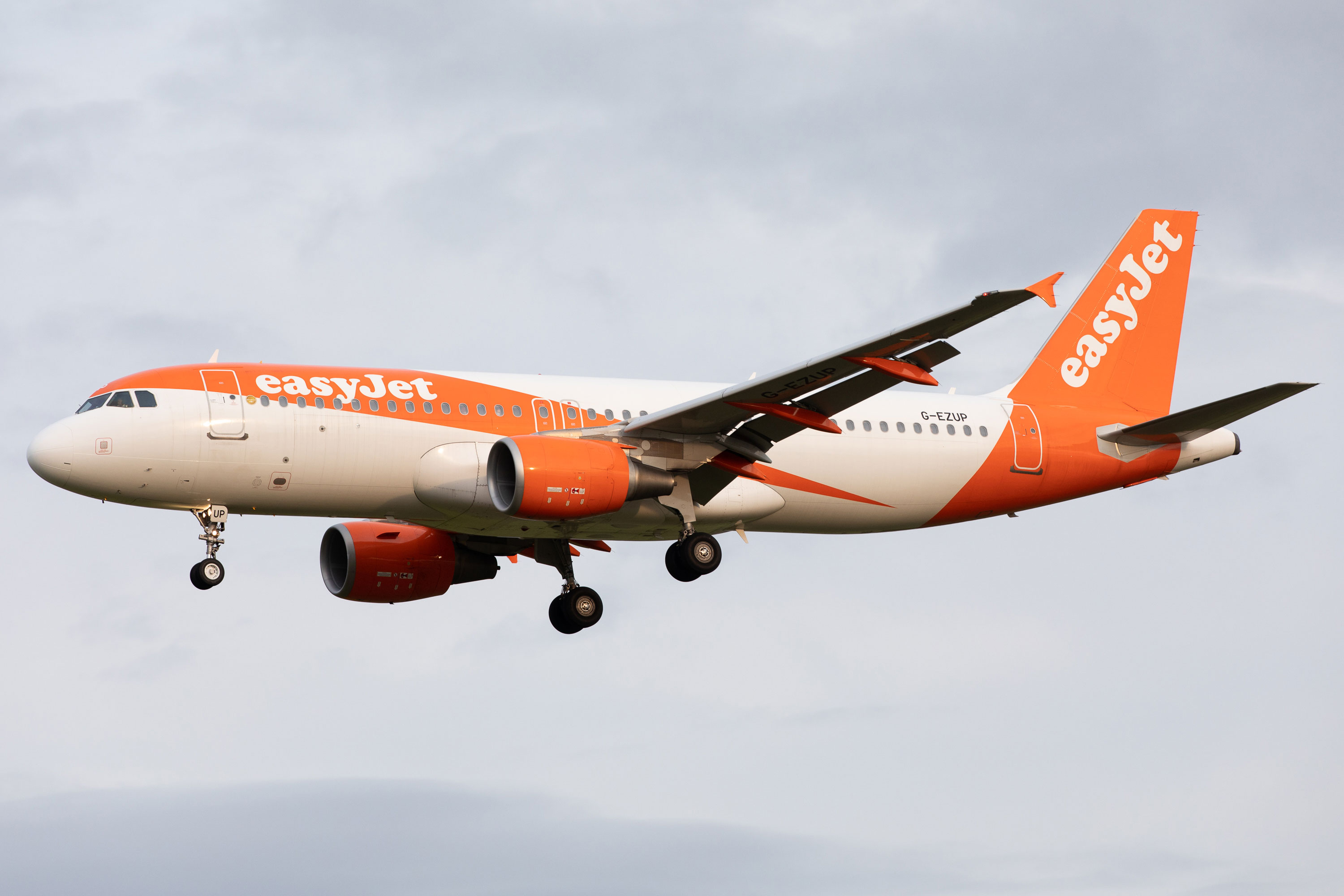 An EasyJet plane lands at Newcastle Airport in England on October 30, 2020.