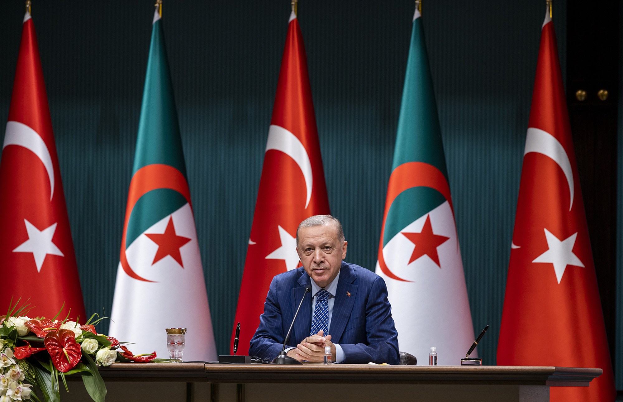 Turkish President Recep Tayyip Erdogan attends a news conference at the Presidential Complex in Ankara, Turkey, on May 16.