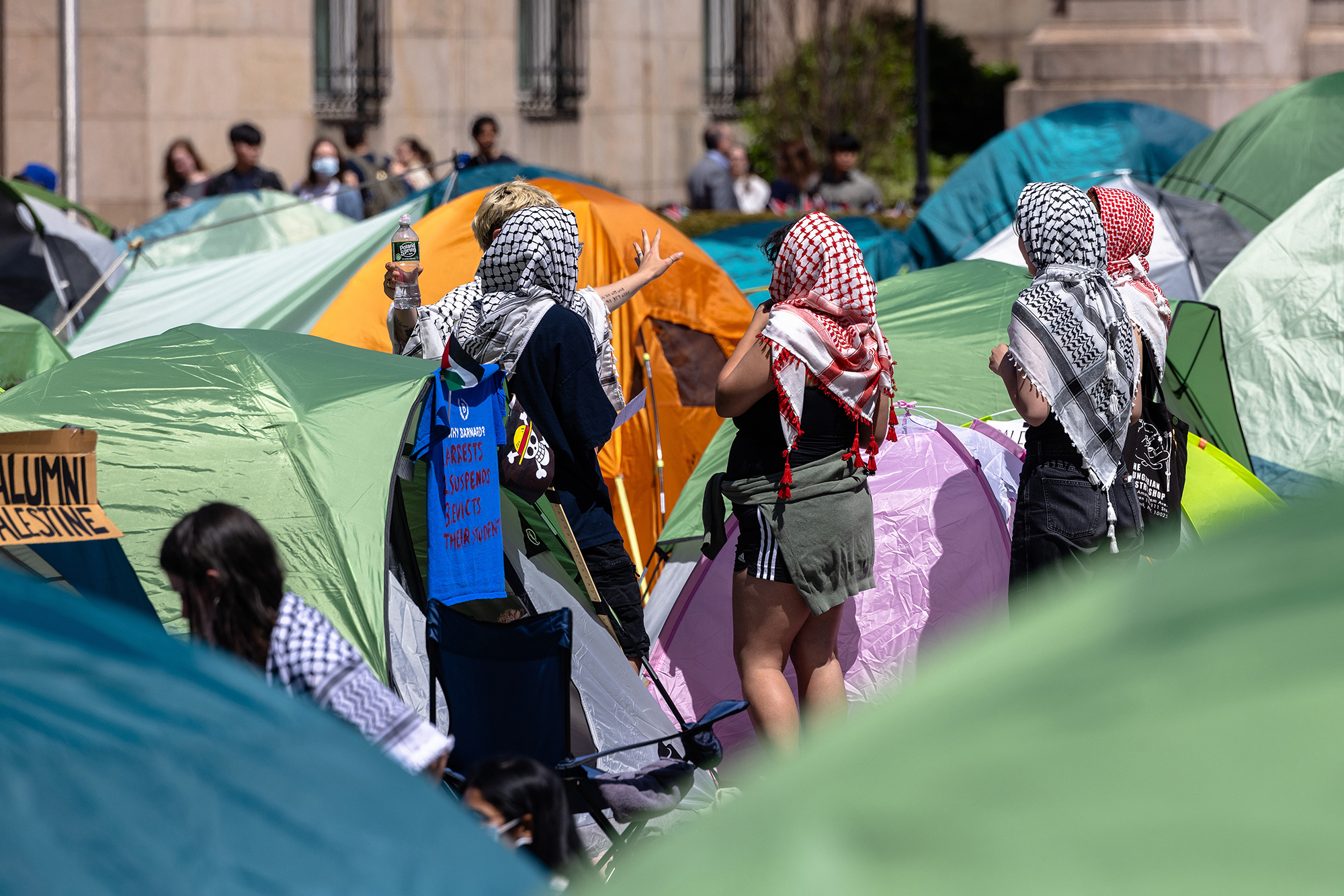Student demonstrators occupy the pro-Palestinian "Gaza Solidarity Encampment" on the West Lawn of Columbia University on April 24 in New York City. 