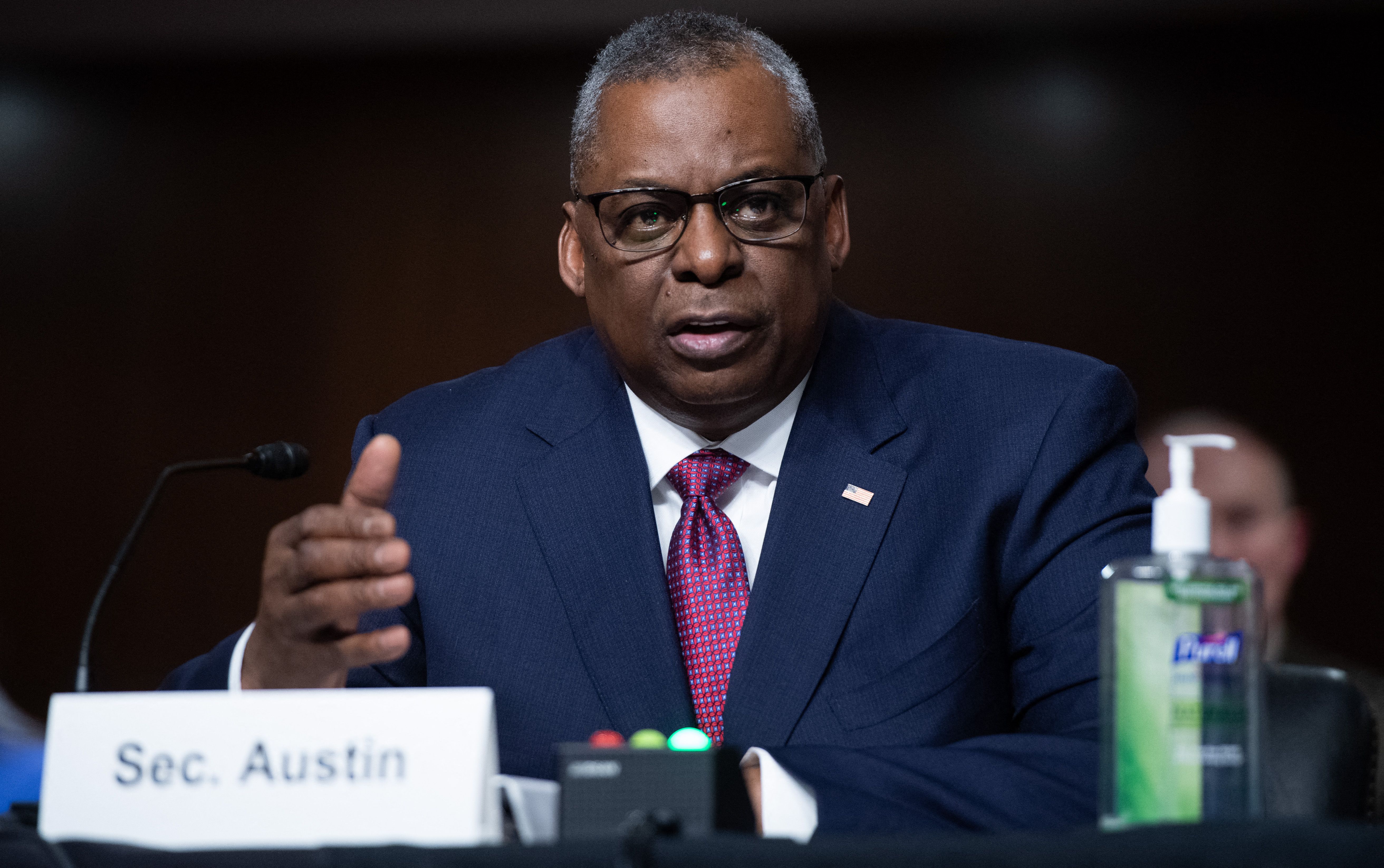 US Secretary of Defense Lloyd Austin III testifies during a Senate Armed Services Committee hearing on Capitol Hill in Washington, DC, on April 7.