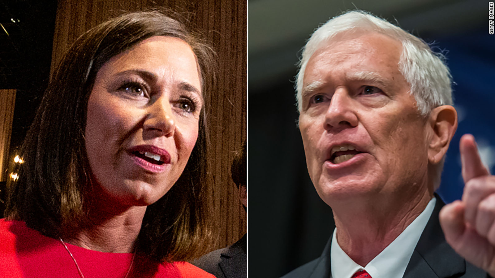 Katie Britt, left, and Rep. Mo Brooks, right.