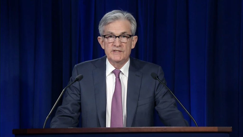 Chair of the Federal Reserve, Jerome Powell, speaking in Washington, DC on April 29.