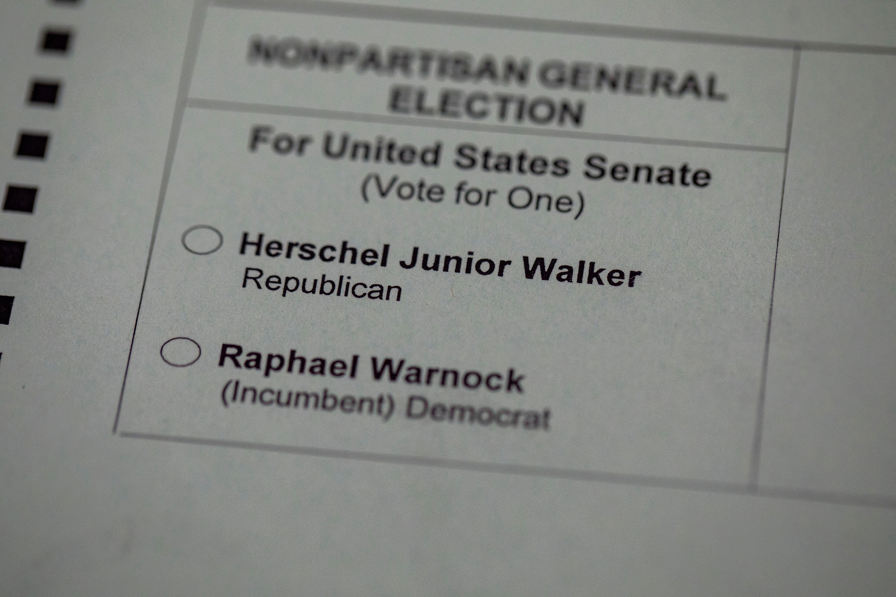 A sample ballot is displayed at a polling location in Marietta, Georgia, on Tuesday.