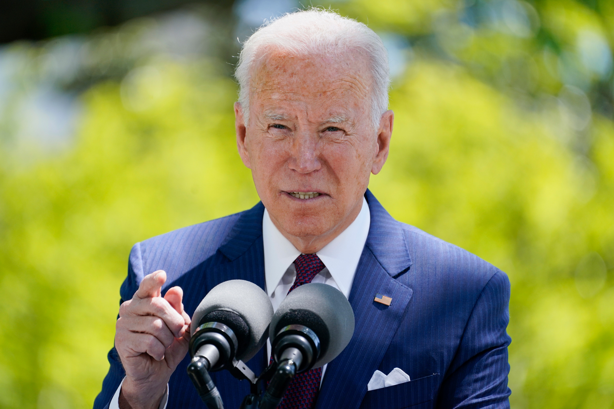 President Joe Biden speaks about COVID-19, on the North Lawn of the White House on April 27 in Washington, DC.