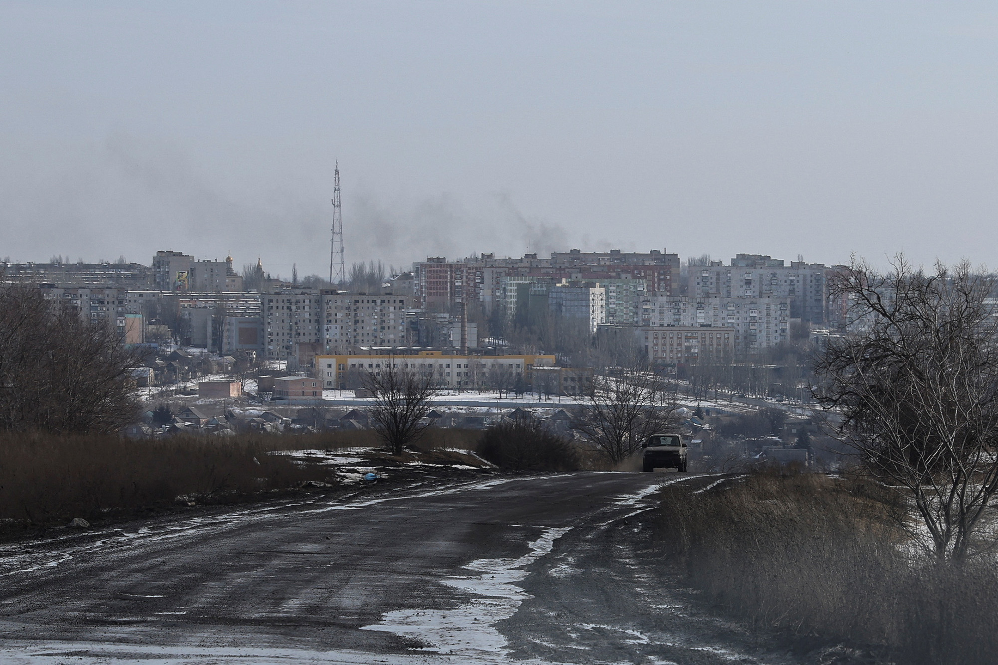 Smoke rises after a shelling in the frontline city of Bakhmut, in Donetsk region, Ukraine, on February 19.