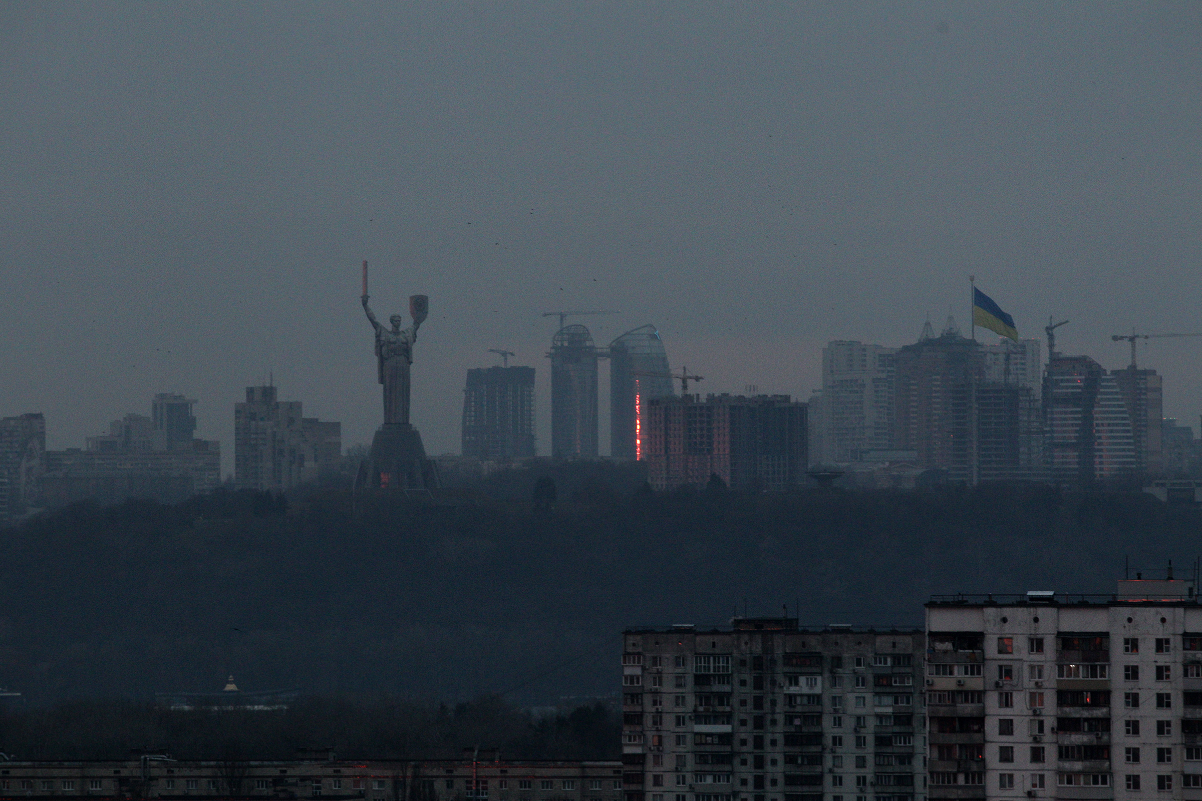 The Motherland Monument is pictured at dawn Kyiv, Ukraine on Friday, February 25, 2022. 