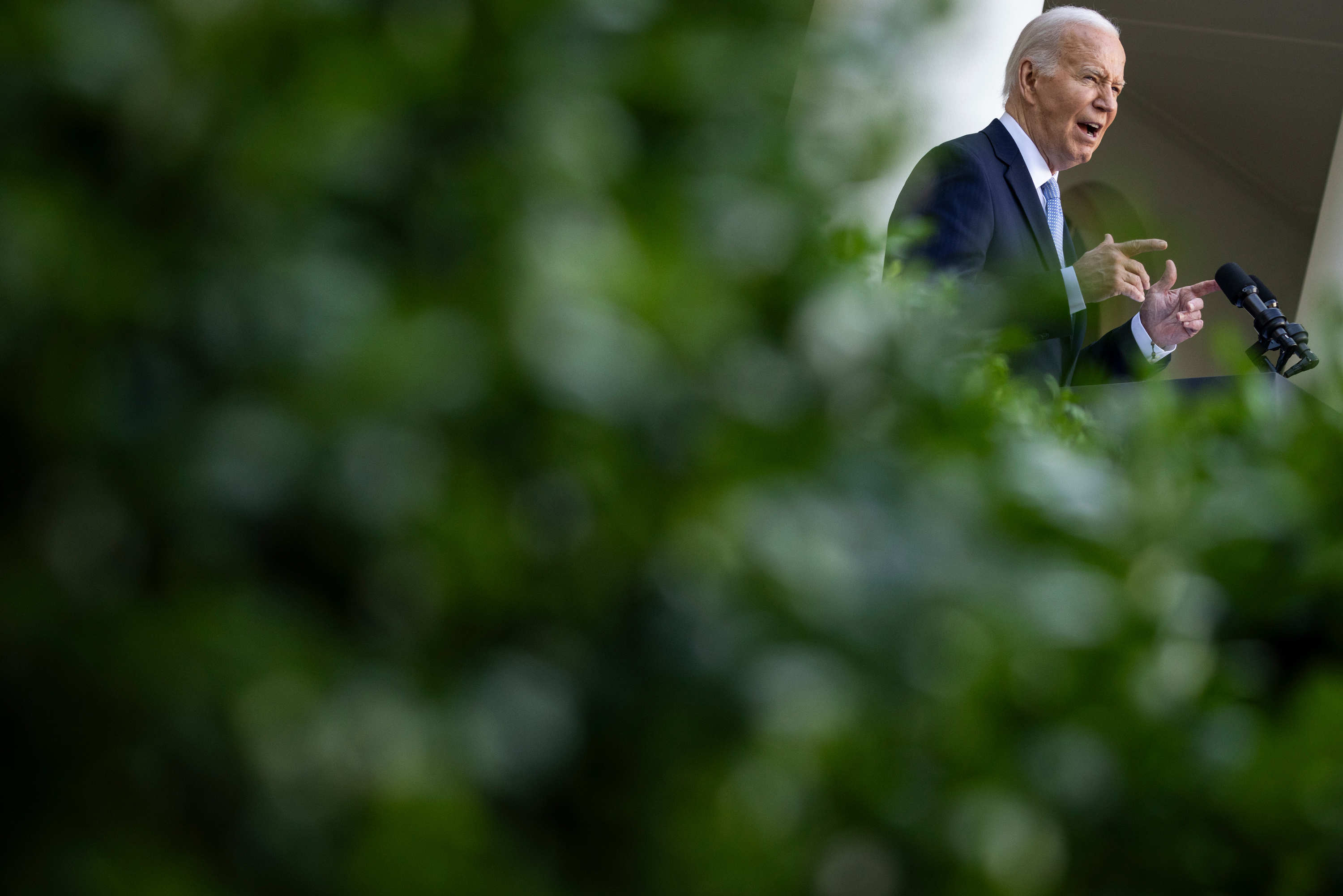 Joe Biden speaks during a Jewish American Heritage Month reception in the Rose Garden of the White House in Washington, DC, on Monday.