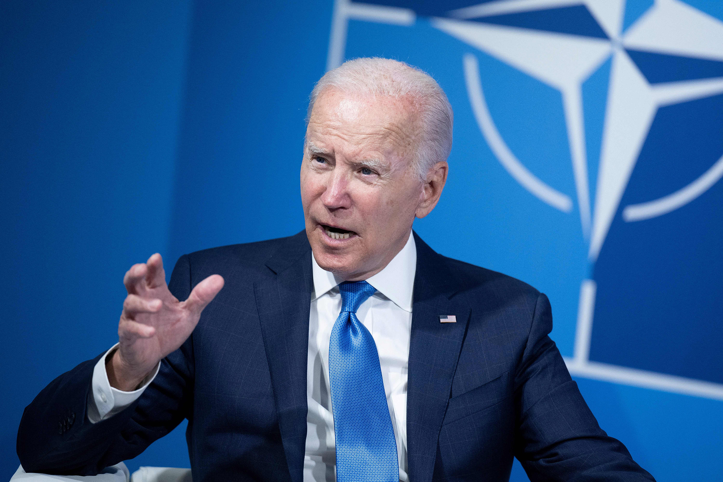 US President Joe Biden speaks ahead of the NATO summit at the Ifema congress centre in Madrid, Spain, on June 29.