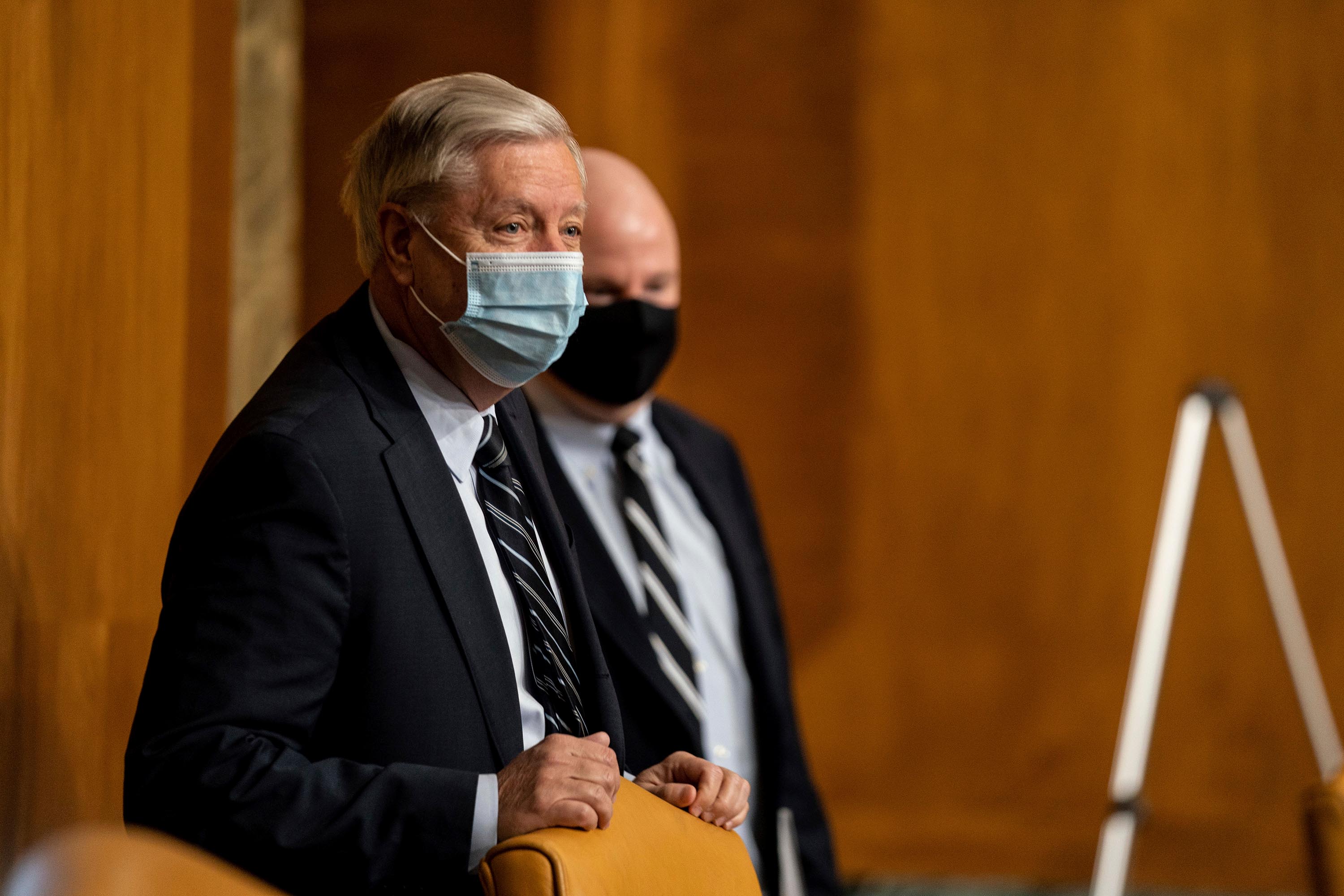 Sen. Lindsey Graham arrives before a Senate Committee on the Budget hearing on Capitol Hill, Wednesday, February 10.