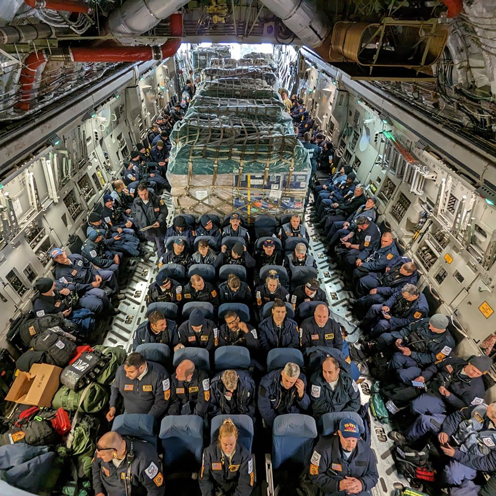 USA-01 Heavy USAR team members are in the air enroute to Turkey as a part of the USAID's Bureau for Humanitarian Assistance Disaster Assistance Response Team.