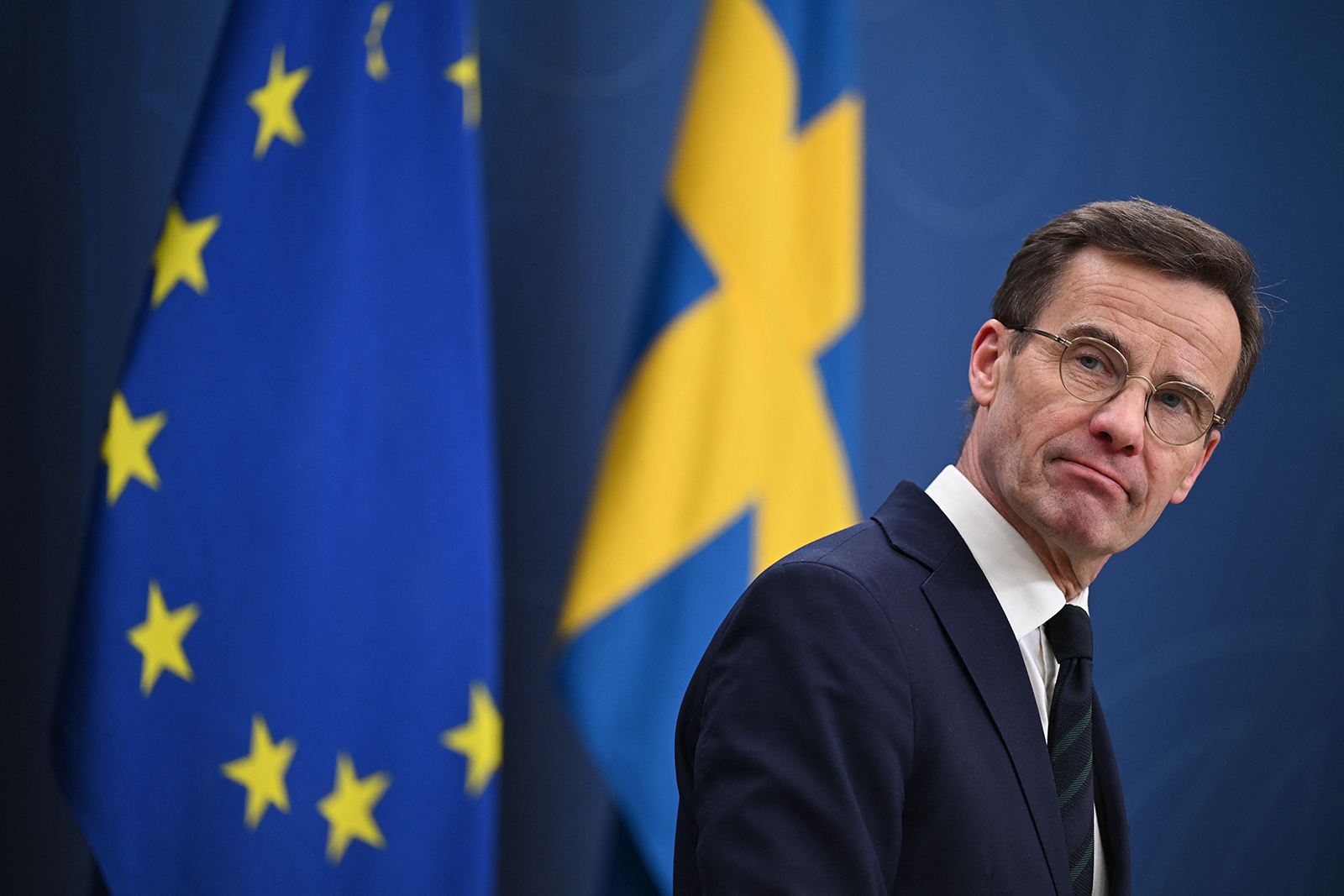 Ulf Kristersson attends a press conference in Stockholm, Sweden, on February 26.