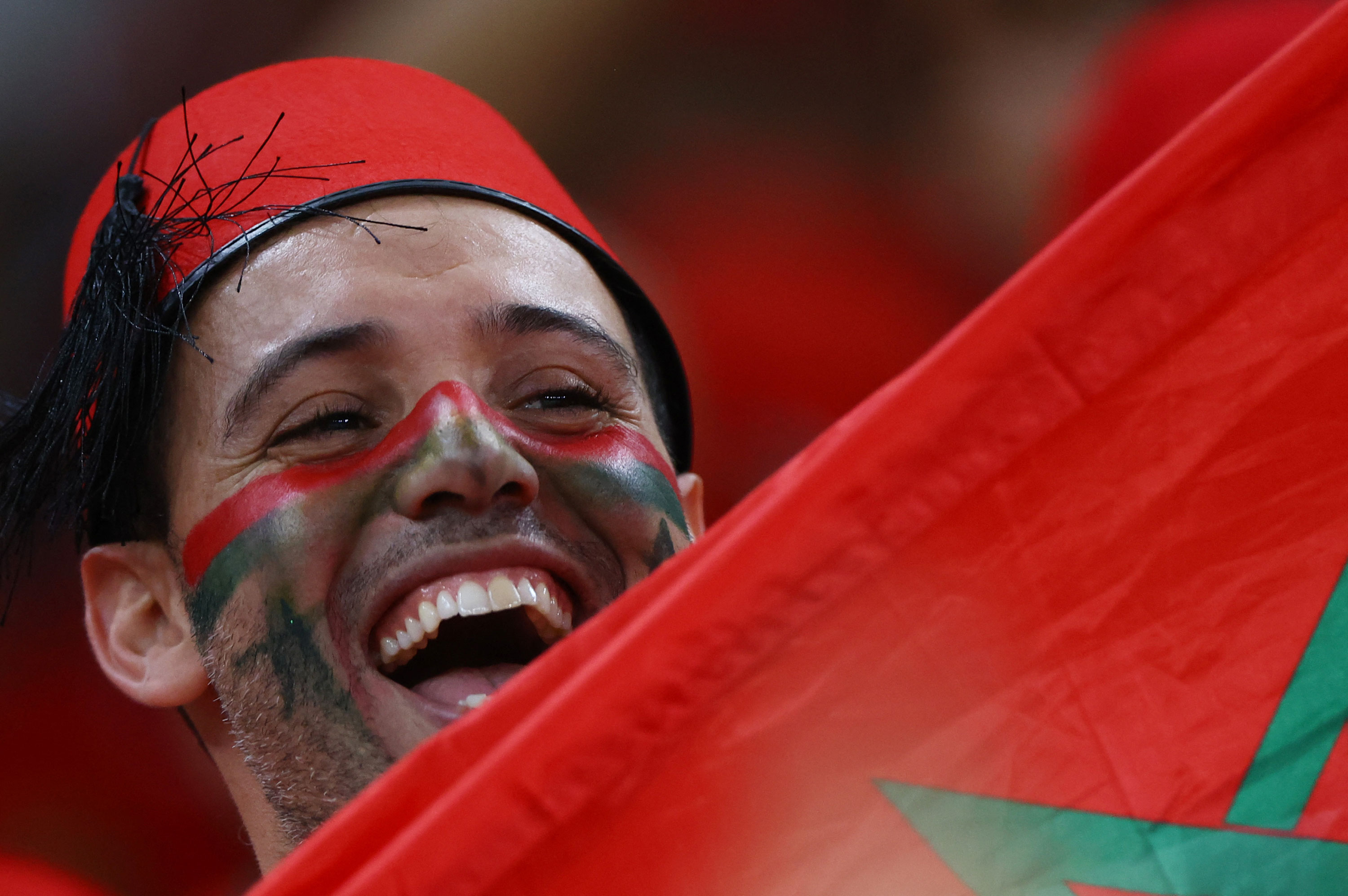 A Morocco fan cheers ahead of the match between Canada and Morocco on Thursday.