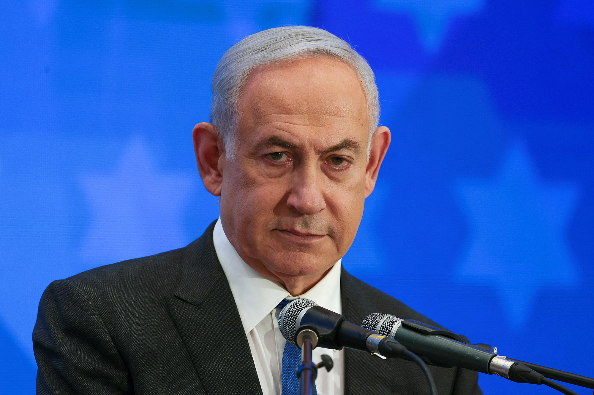 Israeli Prime Minister Benjamin Netanyahu addresses the Conference of Presidents of Major American Jewish Organizations in Jerusalem, on February 18.