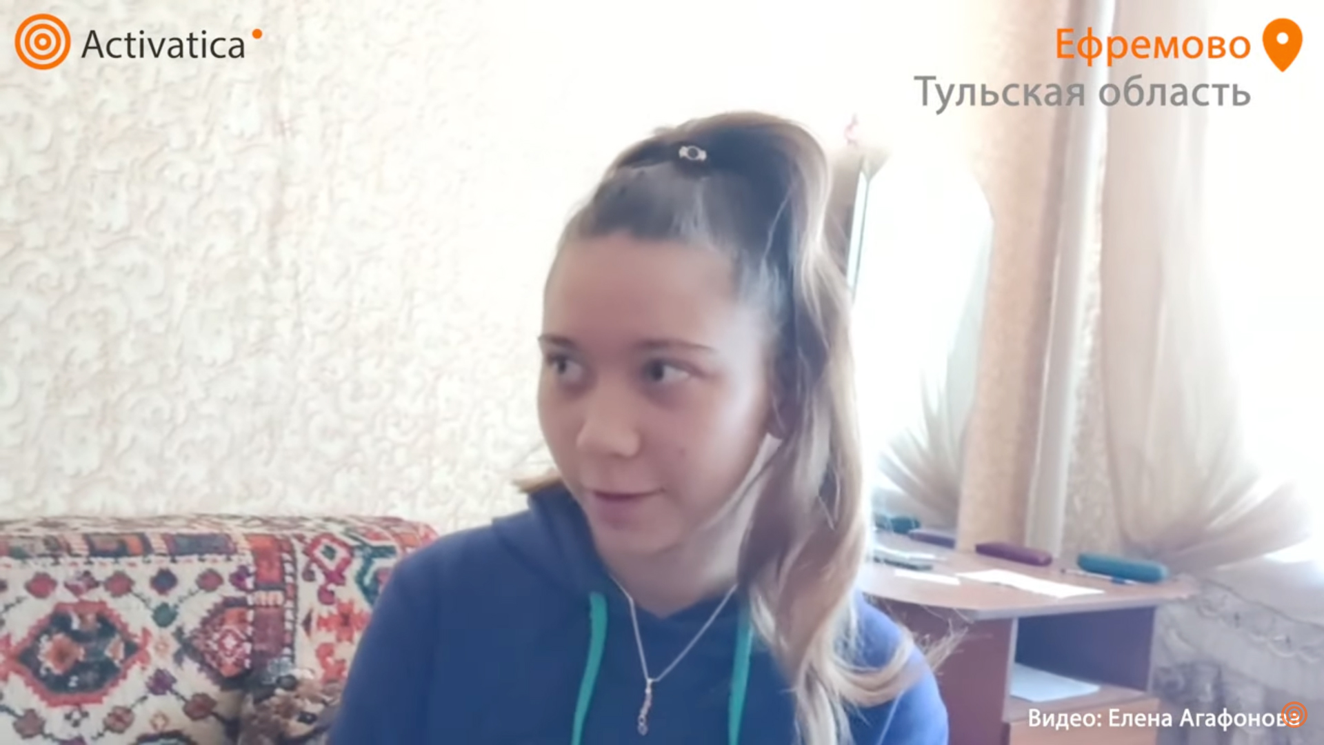 A screengrab of Masha Moskalyova, 12, describing the police search of her home in Russia's Tula region to Activatica, an online portal supporting grassroots activism in the country.