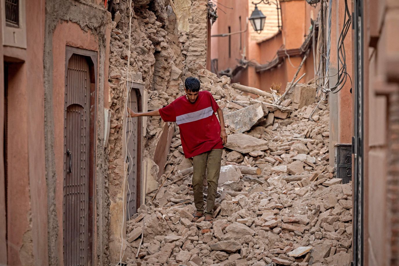 A resident navigates through the rubble in Marrakech, Morocco on September 9. 