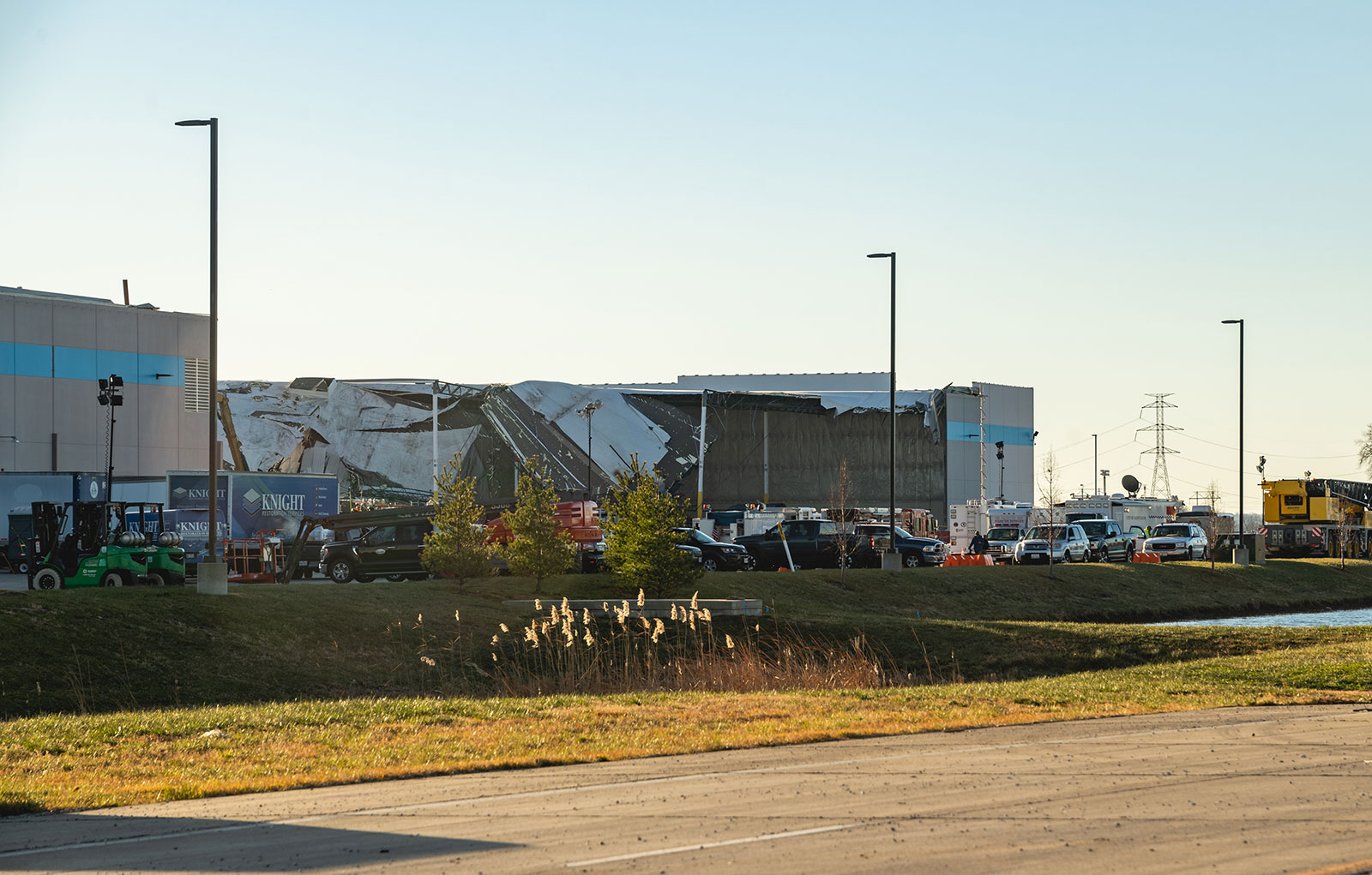 The exterior of a damaged Amazon warehouse in Edwardsville, Illinois, on December 12.