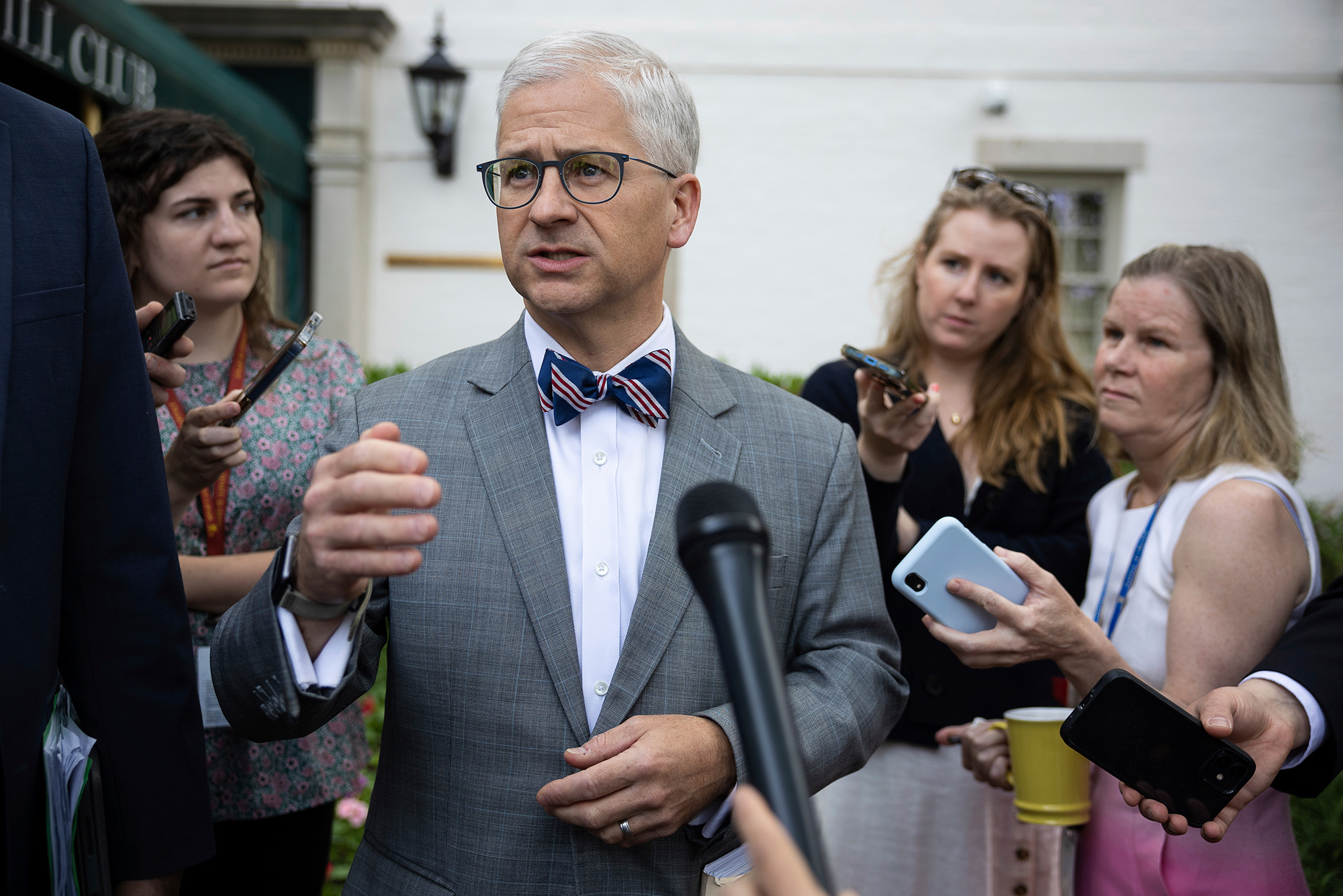 Rep. Patrick McHenry speaks with reporters on Capitol Hill in Washington DC, on May 23.