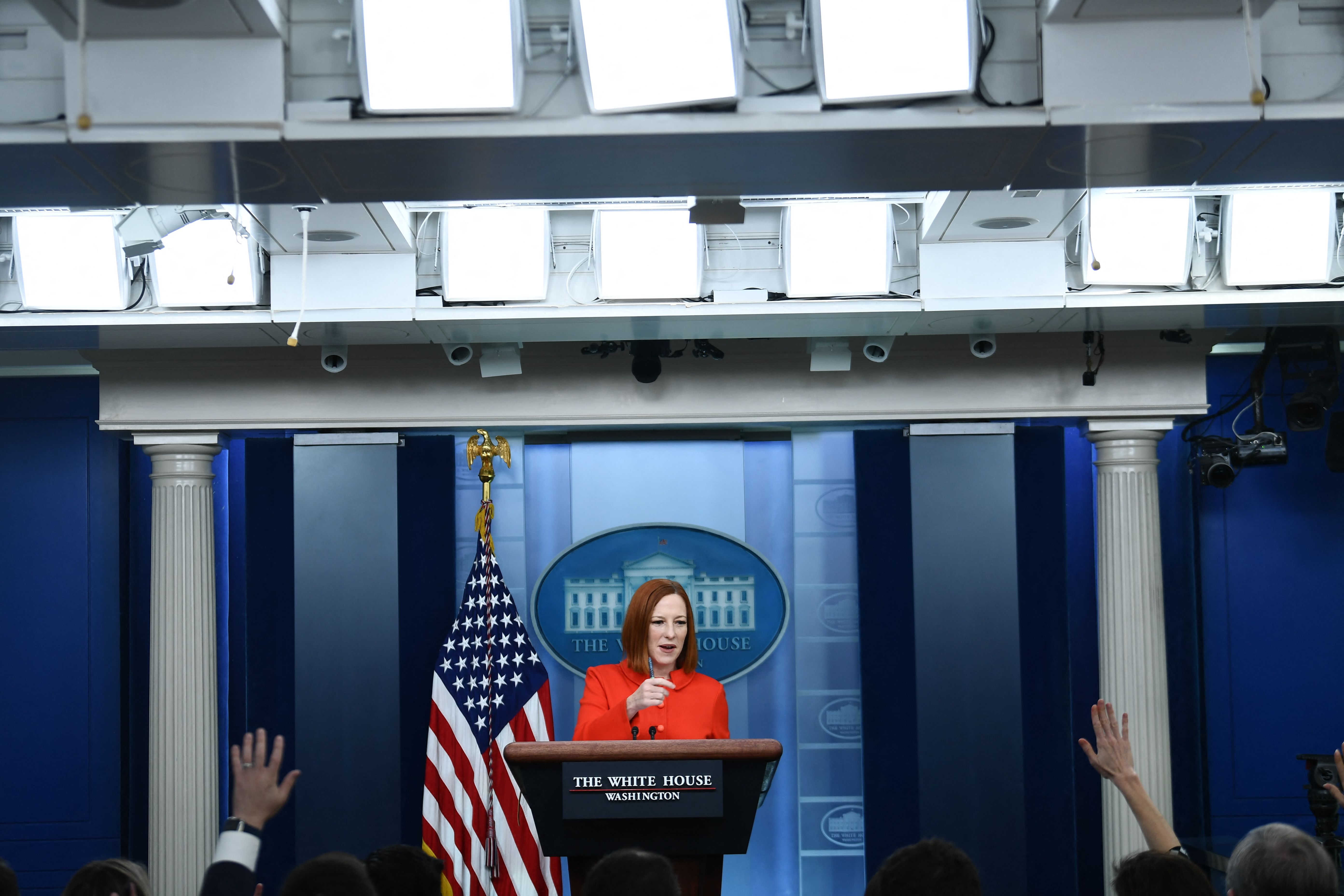 White House Press Secretary Jen Psaki during the daily briefing in Washington on February 16. 