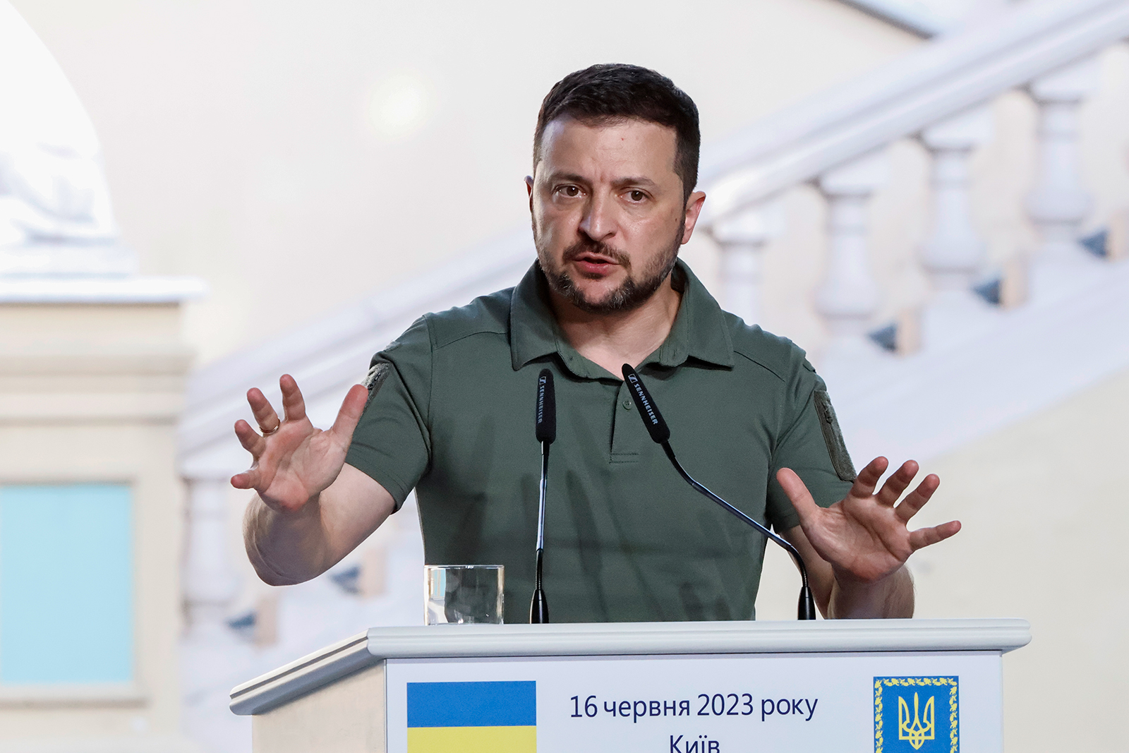 Volodymyr Zelensky attends a press conference in Kyiv, Ukraine on June 16.