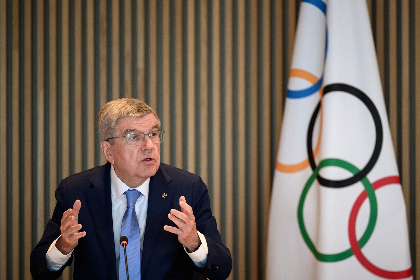 Thomas Bach speaks during an IOC executive board meeting in Lausanne, Switzerland, on March 28.