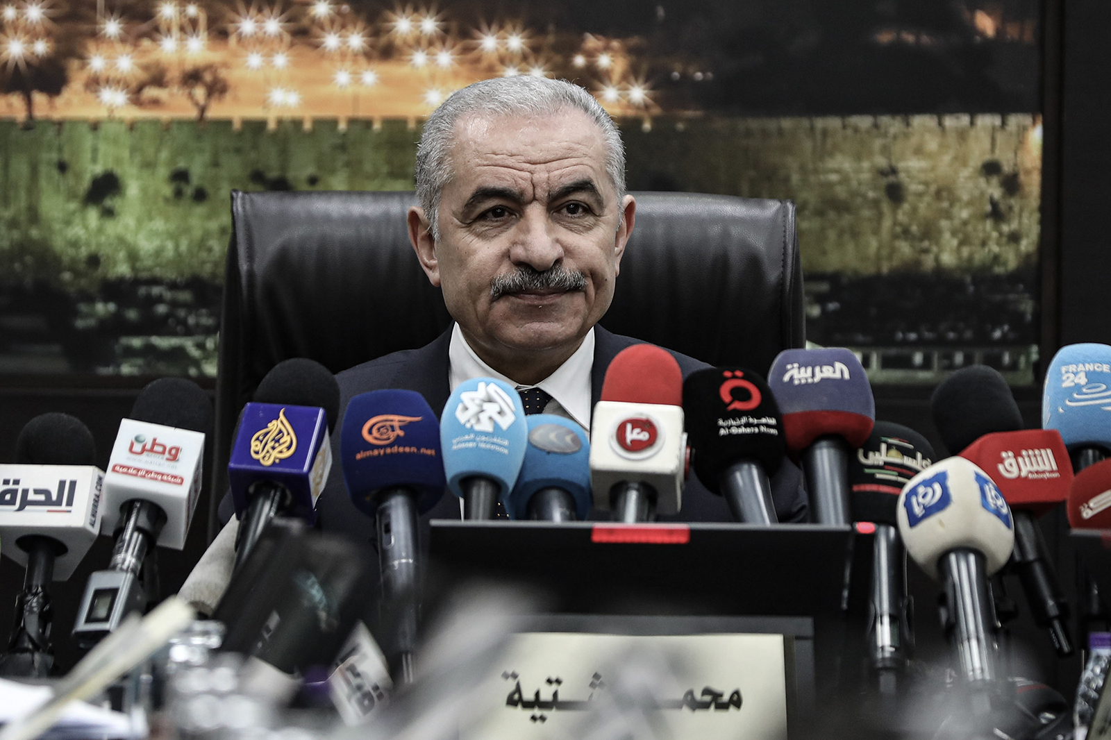 Mohammad Shtayyeh chairs the weekly cabinet meeting where he announced the government's resignation, in Ramallah, Palestinian Territories on February 24.
