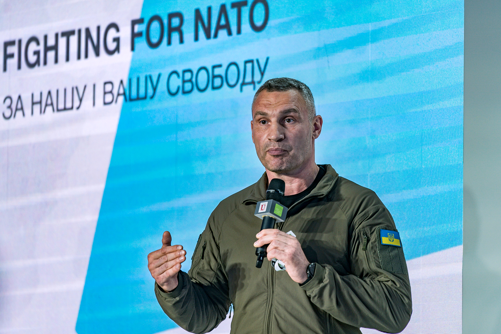 Vitali Klitschko talks in Kyiv on May 25.