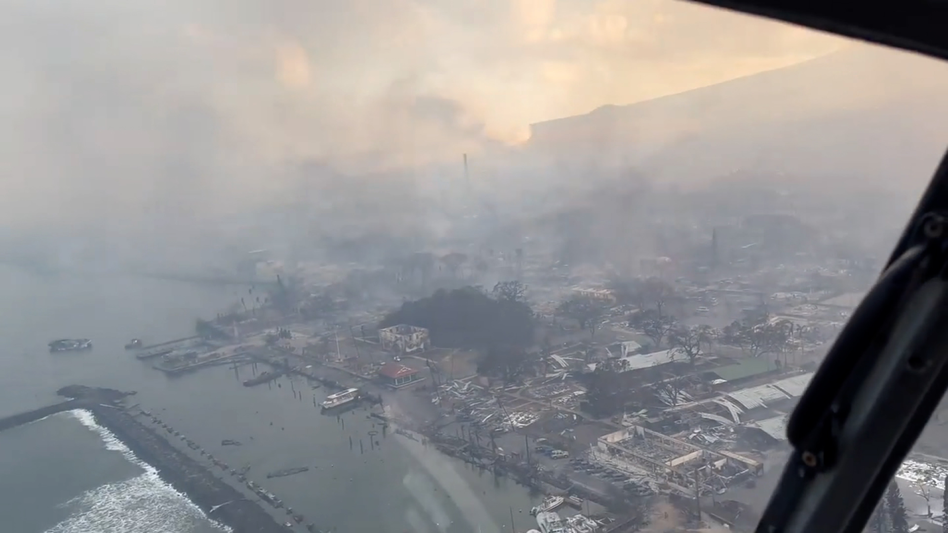 An aerial view of fire damage in Hawaii on Wednesday.