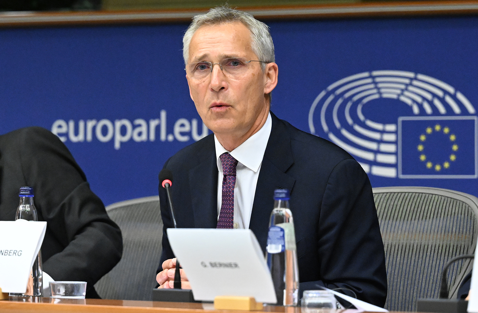 Jens Stoltenberg speaks during the European Parliament Foreign Affairs Committee meeting in Brussels, Belgium on September 7.