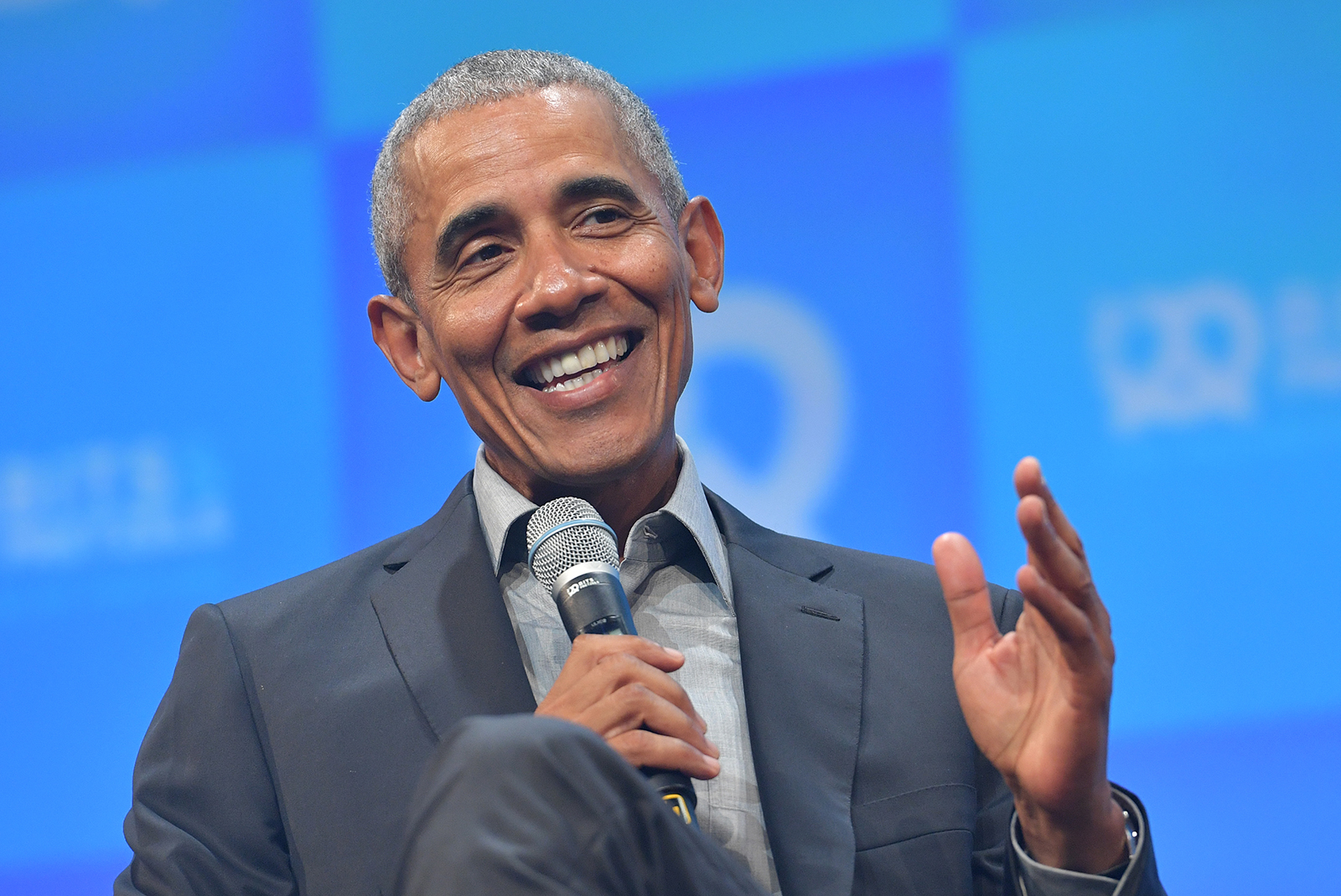 Former President Barack Obama speaks at the opening of the Bits & Pretzels meetup on September 29, 2019 in Munich, Germany.